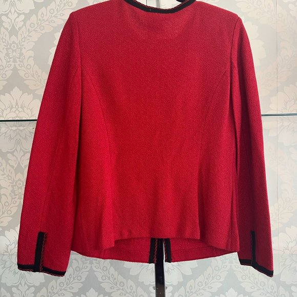 ST. JOHN Black Label Red & Black Knit Hook Front Long Sleeve Jacket - Picture 4 of 9